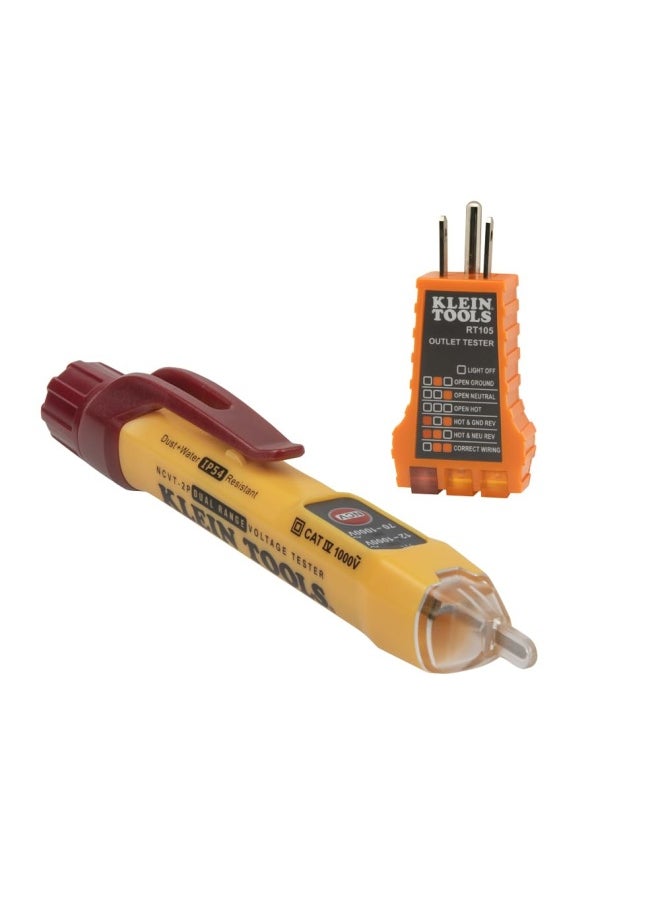 Klein Tools جهاز اختبار الجهد بدون تلامس Ncvt2Pkit من Klein Tools مع جهاز اختبار المخرج 12-48 فولت تيار متردد أو 48-1000 فولت تيار متردد نطاق مزدوج للتطبيقات الواسعة  - Image 1