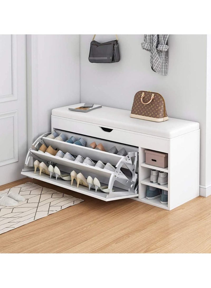 DubaiGallery Shoe Rack Shoe Bench Storage Cabinet Space Saving Easy Assemble with Soft Seat Cotton and Linen Cushion with Drawer Multi-functional Shoe Storage Organizer - Image 1