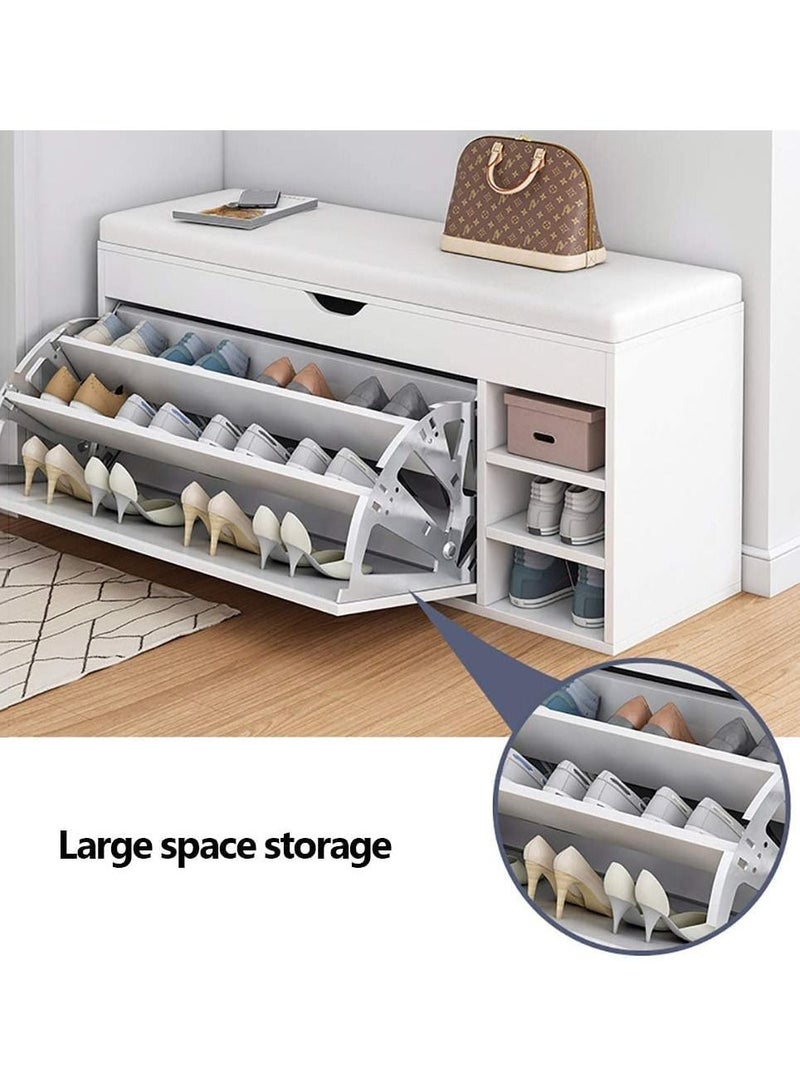 DubaiGallery Shoe Rack Shoe Bench Storage Cabinet Space Saving Easy Assemble with Soft Seat Cotton and Linen Cushion with Drawer Multi-functional Shoe Storage Organizer - Image 3