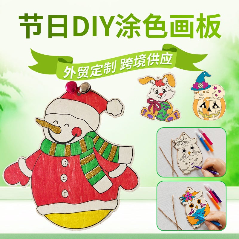 Christmas Easter Halloween Wooden Small Drawing Board Children'S Creative Graffiti Board Hand-Painted Decorations - Image 3