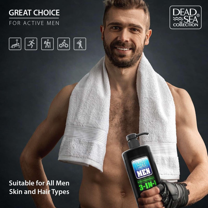 Dead Sea Collection Mens Body Wash 3 in 1 â€“ Peppermint Body Wash for Men â€“ Shower Gel â€“ Shampoo â€“ Shower Soap for Face and Hair â€“ Pack of 2 Bottles (33.8 Fl. Oz. Each) - Image 5