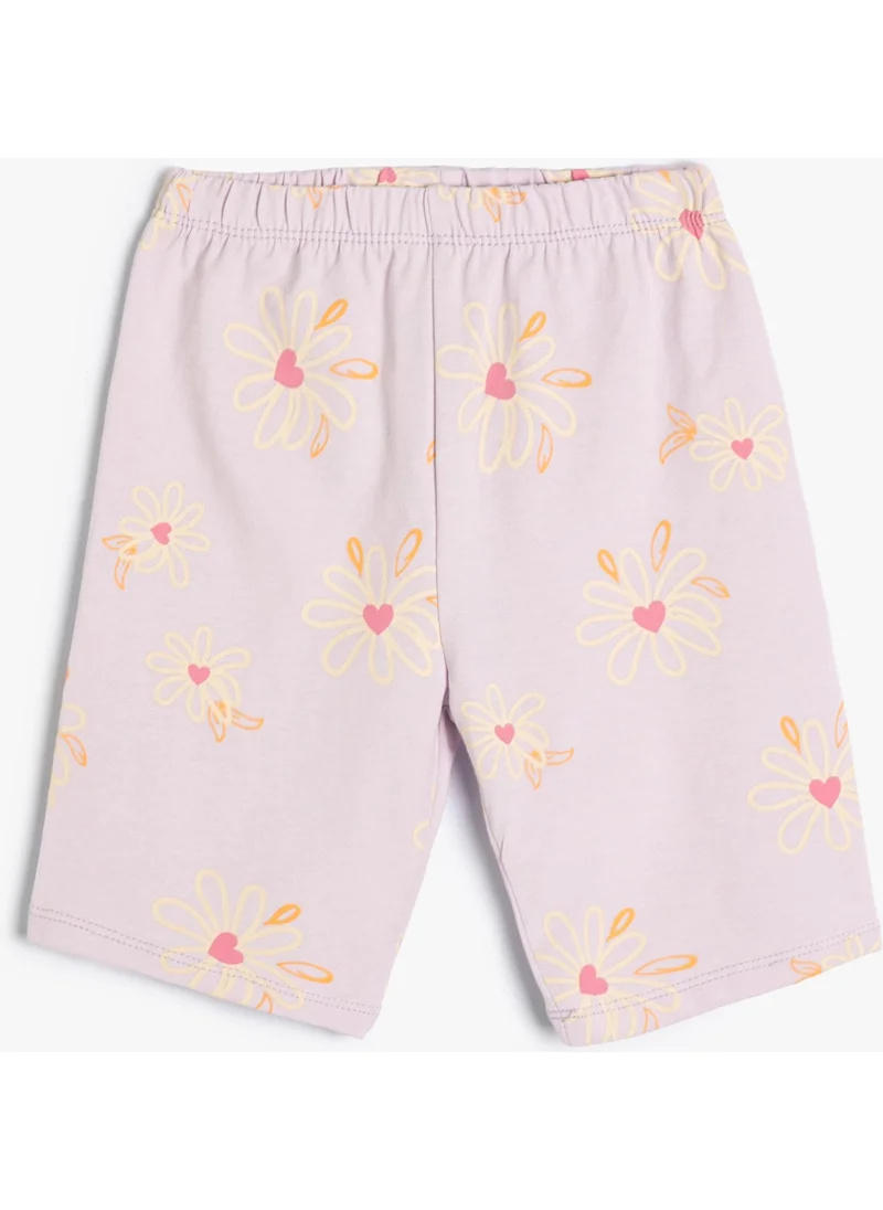 KOTON Koton Basic Short Tights Floral Patterned Elastic Waist