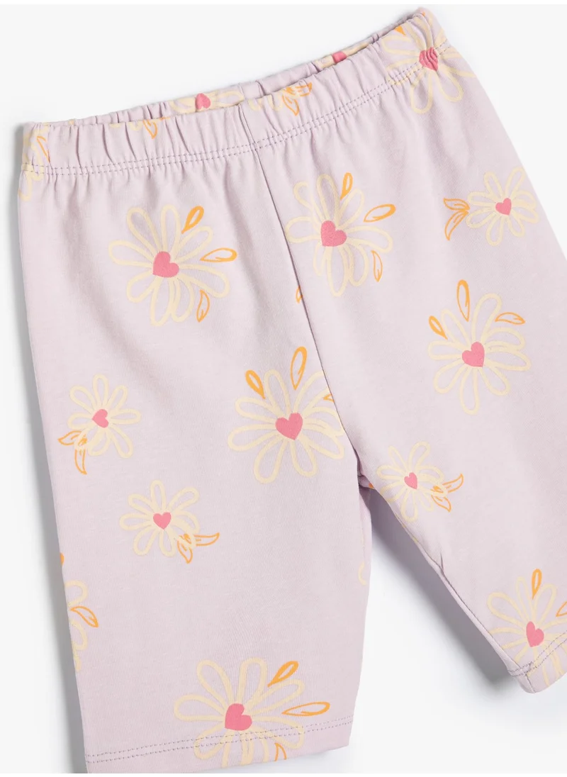 KOTON Koton Basic Short Tights Floral Patterned Elastic Waist