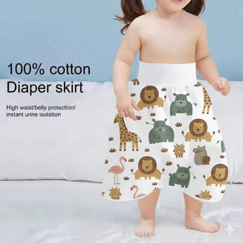 MZ Safari Animals Training Diaper Skirt, Cotton Waterproof Bedwetting Protection, Medium Size for 5-8 Years, Neutral Color Pattern with Lion and Giraffe Design - Image 3