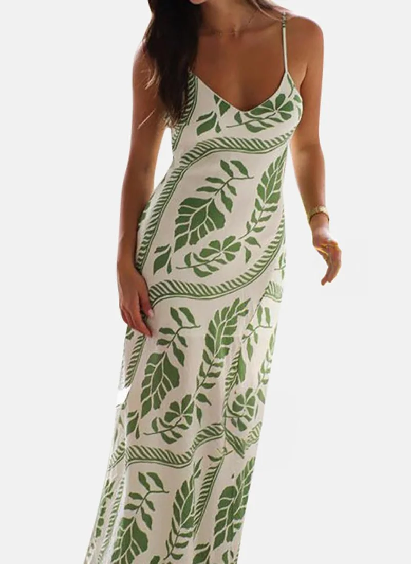 يونيكي Green Printed Slit Detail Maxi Dress