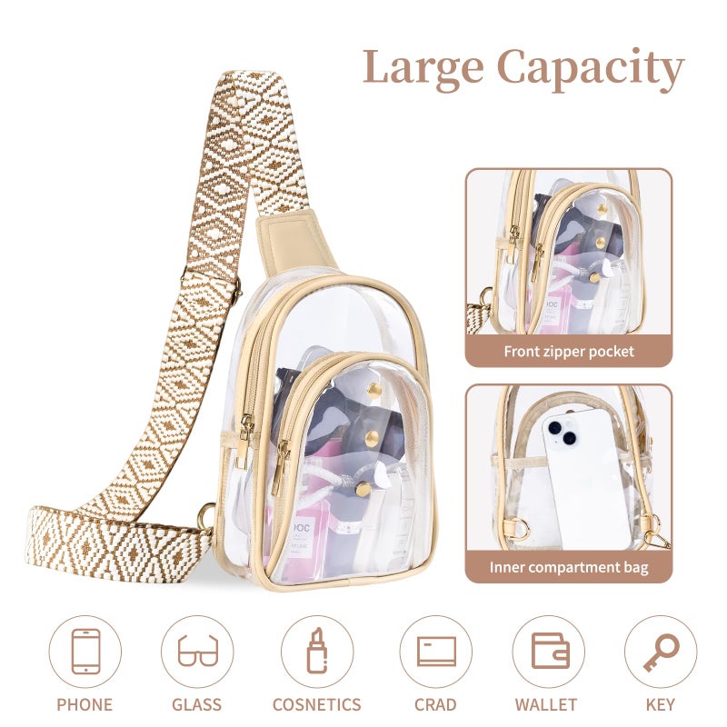 XYWstore Clear Sling Bag, clear crossbody bag stadium approved for Women clear purses Bag with Adjustable Strap (Sand) - Image 3