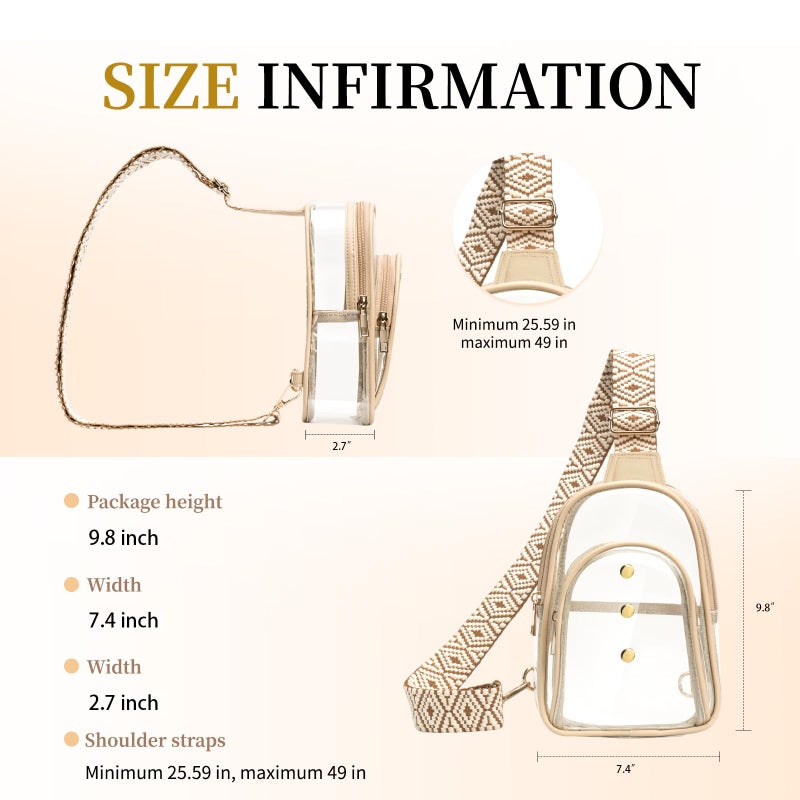 XYWstore Clear Sling Bag, clear crossbody bag stadium approved for Women clear purses Bag with Adjustable Strap (Sand) - Image 4