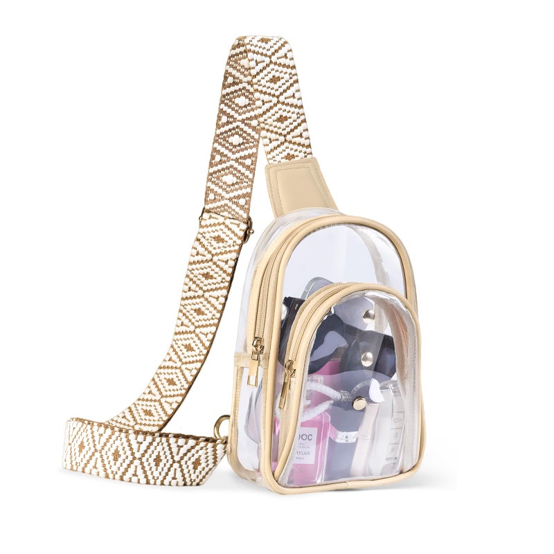XYWstore Clear Sling Bag, clear crossbody bag stadium approved for Women clear purses Bag with Adjustable Strap (Sand) - Image 1