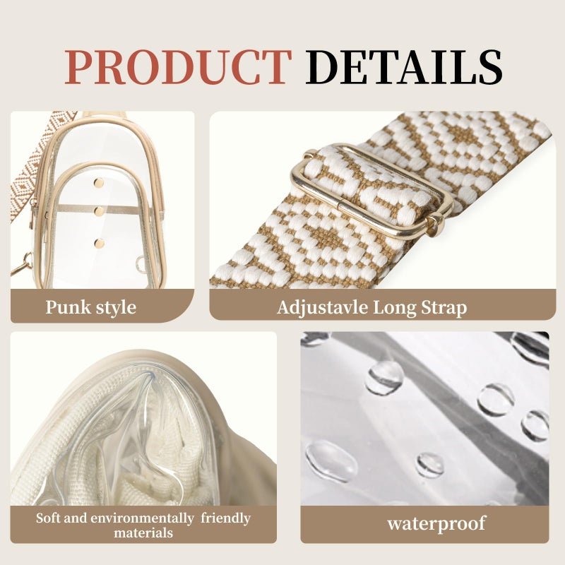 XYWstore Clear Sling Bag, clear crossbody bag stadium approved for Women clear purses Bag with Adjustable Strap (Sand) - Image 5