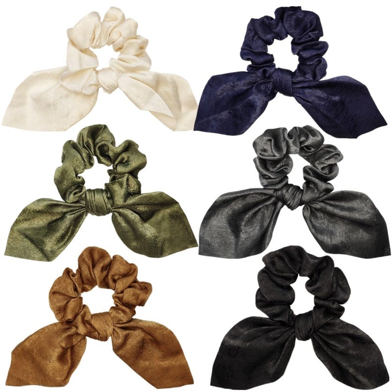 6 Pcs Silk Scrunchies and Hair Accessories  Hair Ties Bands Bows Ropes Elastics Bracelets Ponytail Holders in Scrunchie Style for Women and Girls 3840 Classic Color