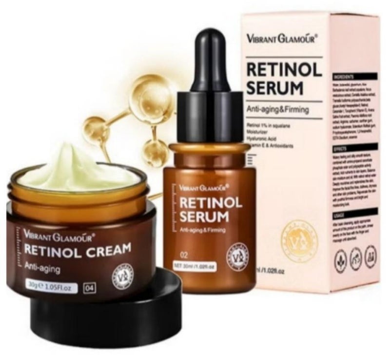 Vibrant Glamour Retinol Facial Nutrition Set, Retinol Anti-Aging Cream 30g, Retinol Facial Essence 30ml, Anti-aging Repair (2-piece set) - Image 1