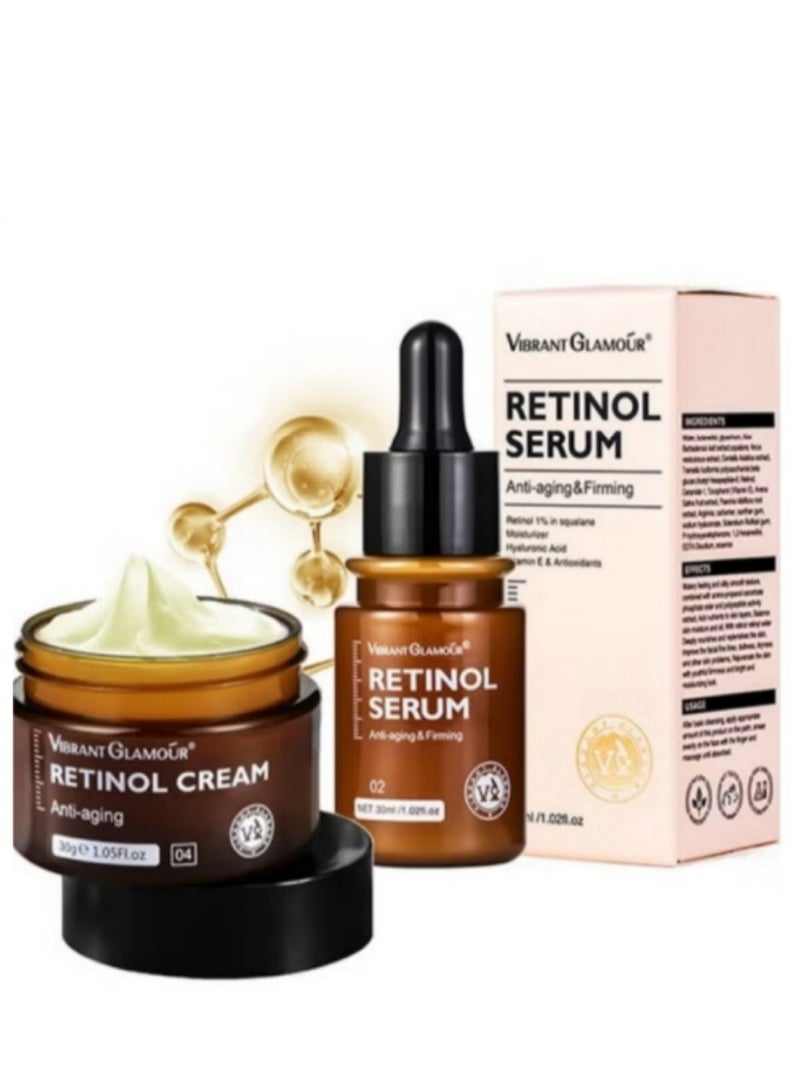 فايبرنت جلامور مجموعة ريتينول لتغذية الوجه، كريم ريتينول المضاد للشيخوخة 30 جرام، خلاصة الريتينول للوجه 30 مل، إصلاح مضاد للشيخوخة (مجموعة مكونة من قطعتين) - Image 1