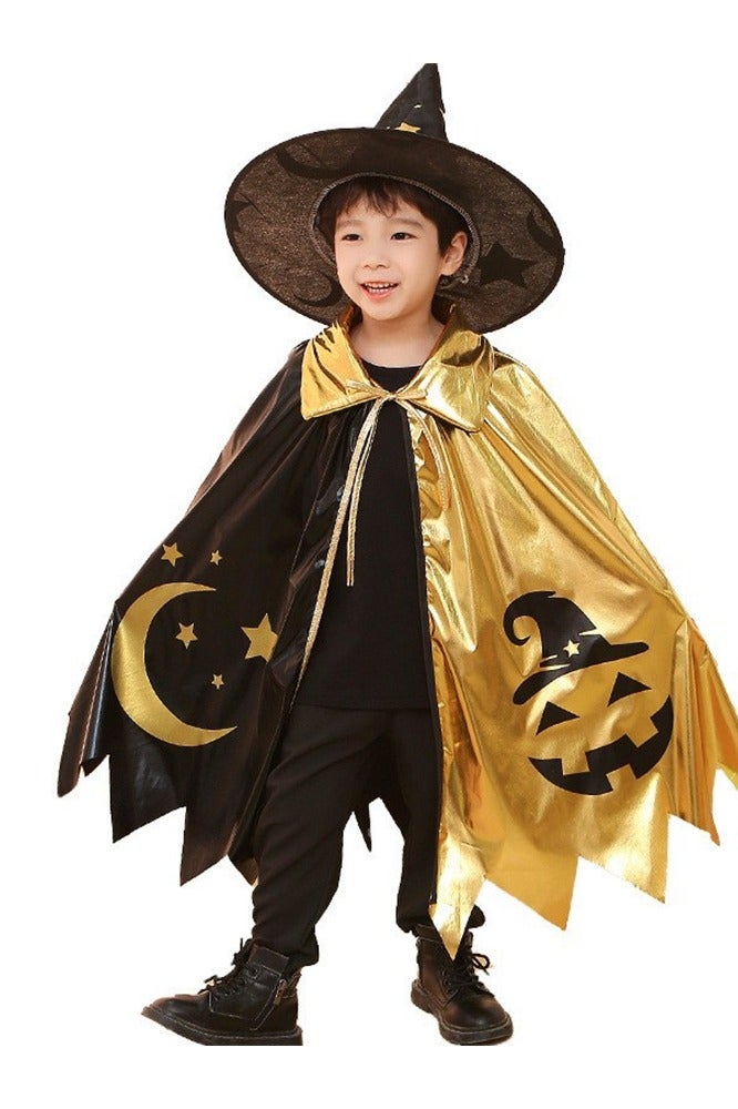 Al Aoyama toddler Kids Cloak with hat for Halloween, Wizard Cape with Star Moon Pattern, Cosplay Costume Accessory for toddler boys - Image 1
