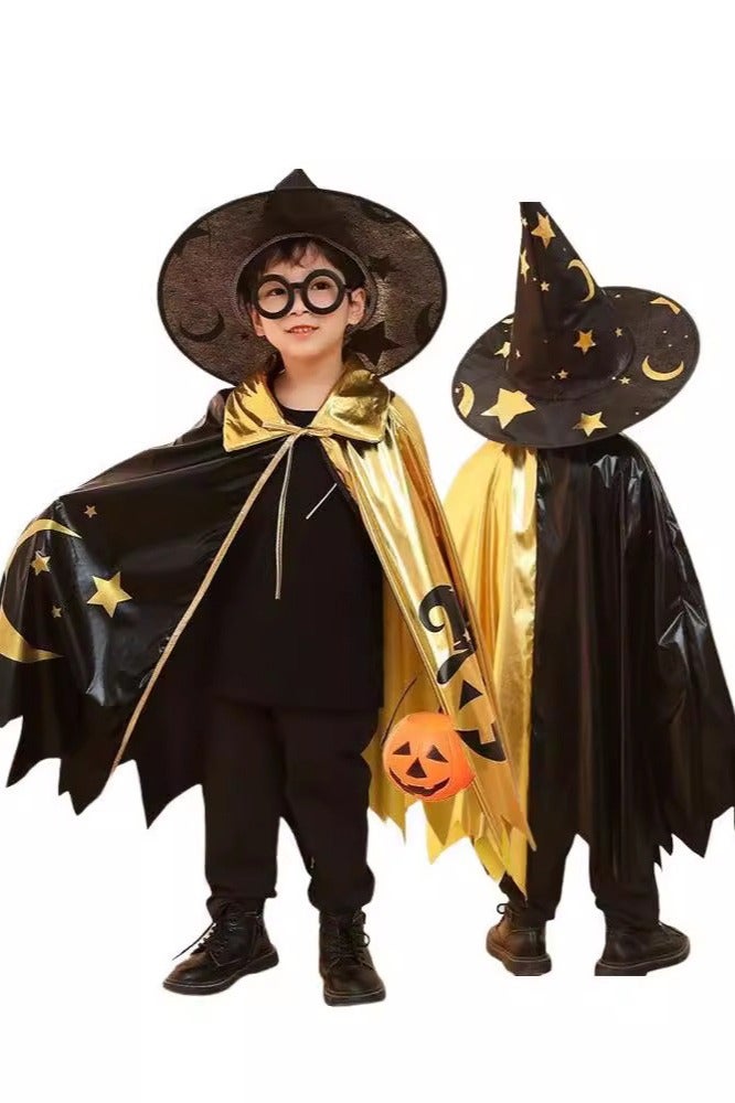 Al Aoyama toddler Kids Cloak with hat for Halloween, Wizard Cape with Star Moon Pattern, Cosplay Costume Accessory for toddler boys - Image 3