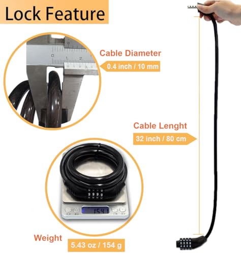 Jokmae Long Coiled Security Resettable Combination Bike Cable 4 Digit Lock, Anti-Theft Accessories for Mountain and Road Bike, Electric Bicycle, Scooter, 32 inch - Image 5