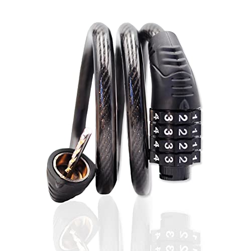 Jokmae Long Coiled Security Resettable Combination Bike Cable 4 Digit Lock, Anti-Theft Accessories for Mountain and Road Bike, Electric Bicycle, Scooter, 32 inch - Image 4