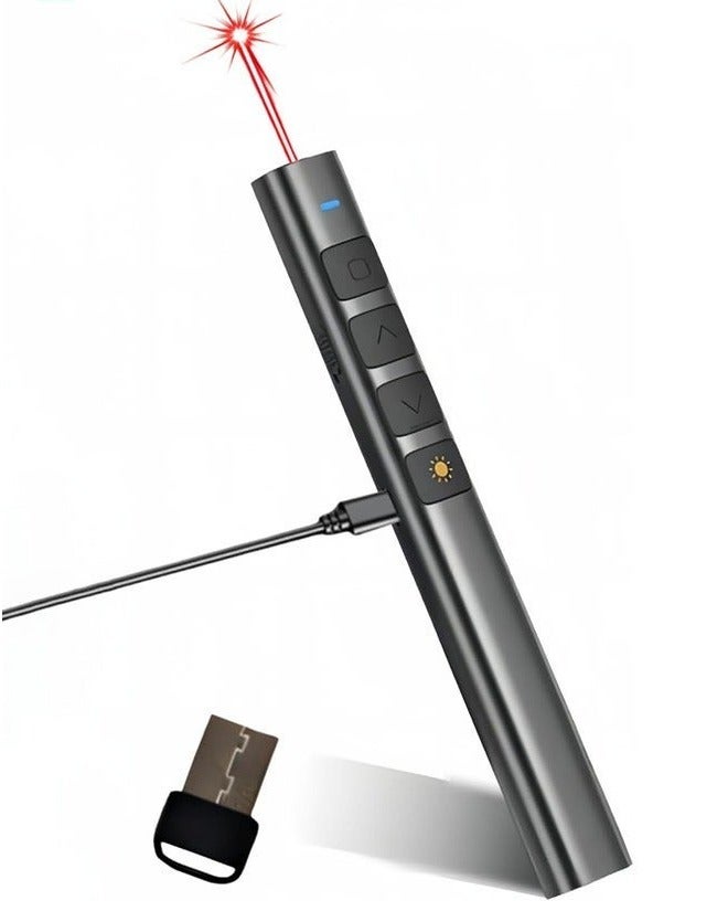 Presentation Clicker, Rechargeable Powerpoint Clicker Wireless Presenter Remote with Laser Pointer, 2.4GHz Hyperlink Volume Presentation Clicker for Powerpoint Computer Laptop Mac - Image 1
