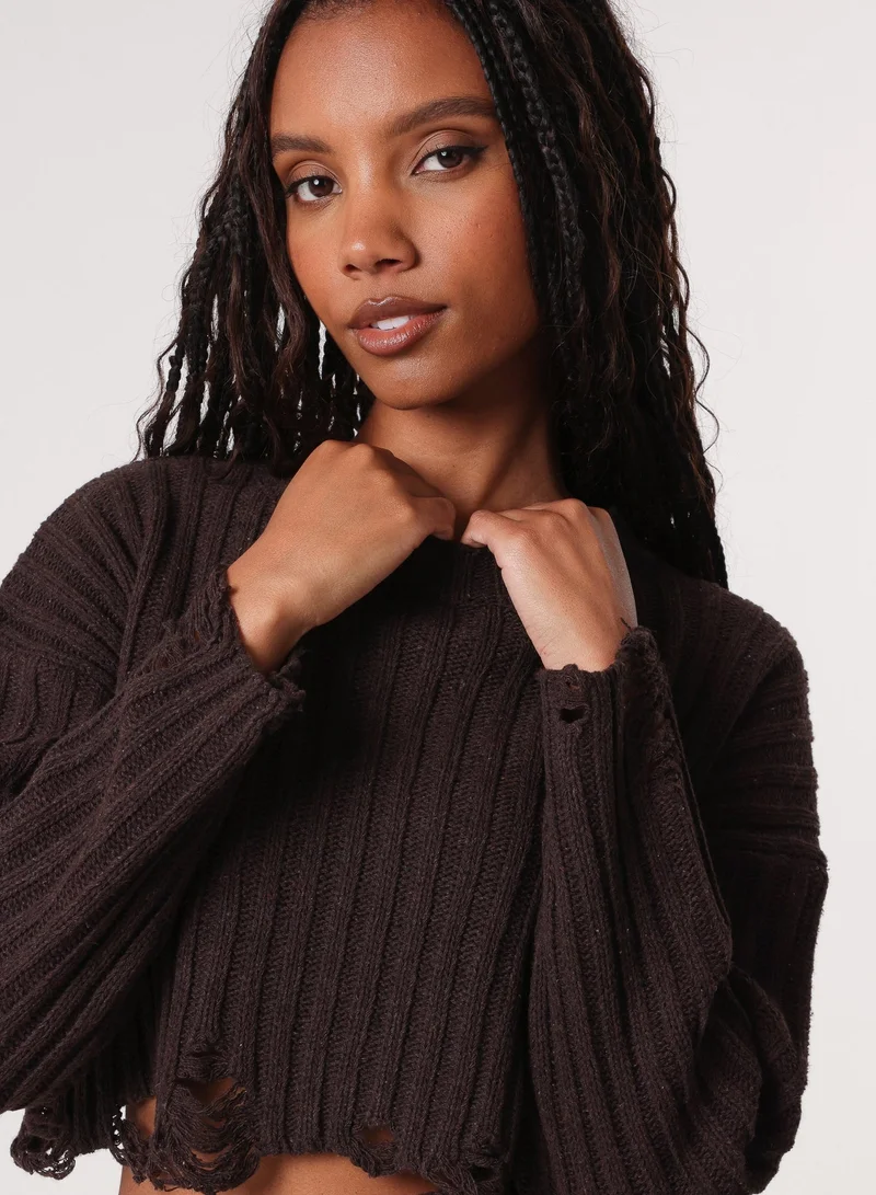 Pink Vanilla  Distressed Crop Knit Jumper for Women | Best Price UAE