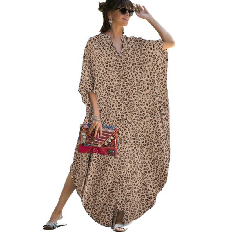 SOLARAE Maxi Bohemian Dress, Women Print Kaftan Maxi Kimono Beach Dress, Beach Coverup, Women's Long Clothes, for Evening Wear, Summer Wear, One Size Fits Most - Image 1