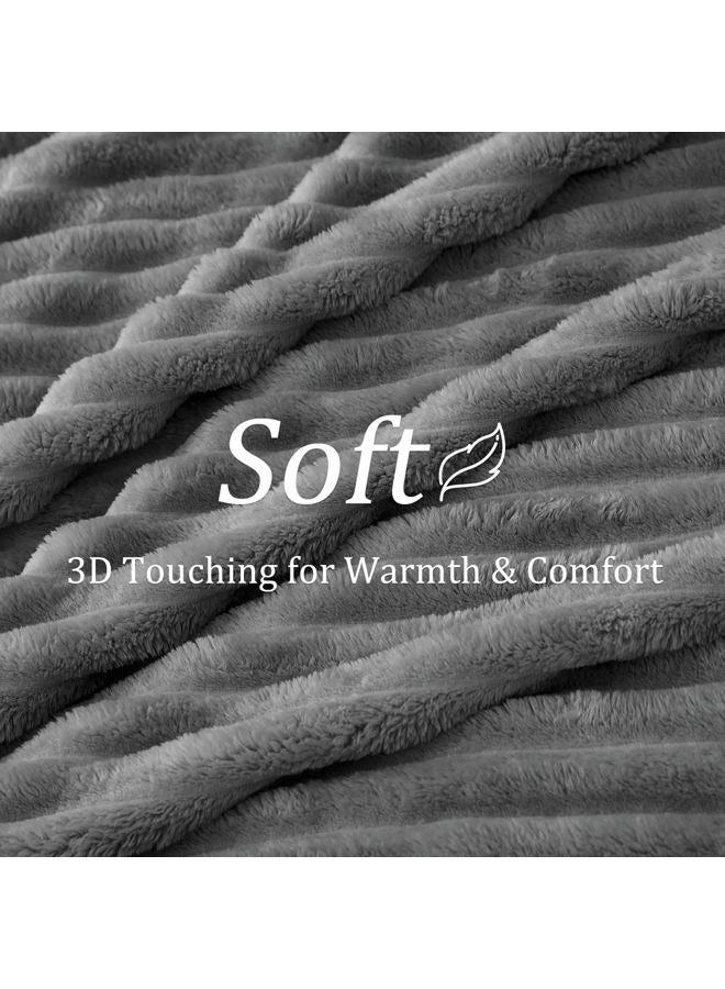 BEDELITE Fleece Throw Blanket for Couch, 300GSM Soft & Warm Fluffy Twin Blanket, Decorative and Giftable Striped Grey Blankets for Women, Men, 60"x80" - Image 3