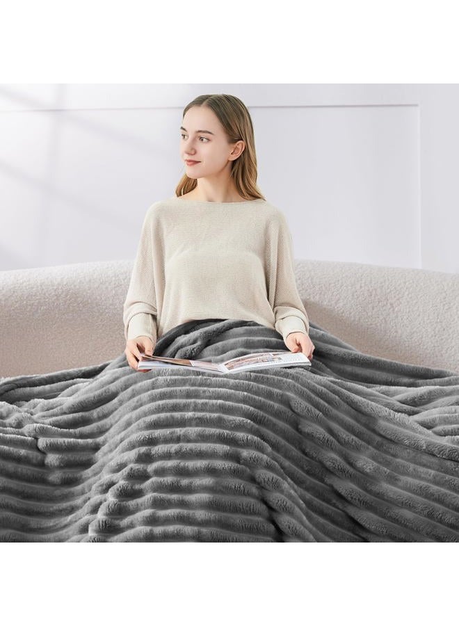 BEDELITE Fleece Throw Blanket for Couch, 300GSM Soft & Warm Fluffy Twin Blanket, Decorative and Giftable Striped Grey Blankets for Women, Men, 60"x80" - Image 2