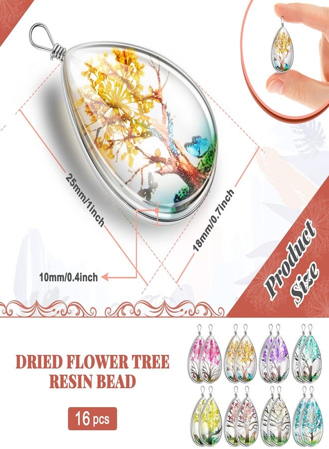 MTLEE 16 Pcs Dried Flower Pendant Lacework Transparent Flower Tree Resin Charms for Jewelry Making Beads Mixed Colors Drop Water Pendants for DIY Necklace Bracelet Jewelry Crafts(Stylish Style) - Image 2