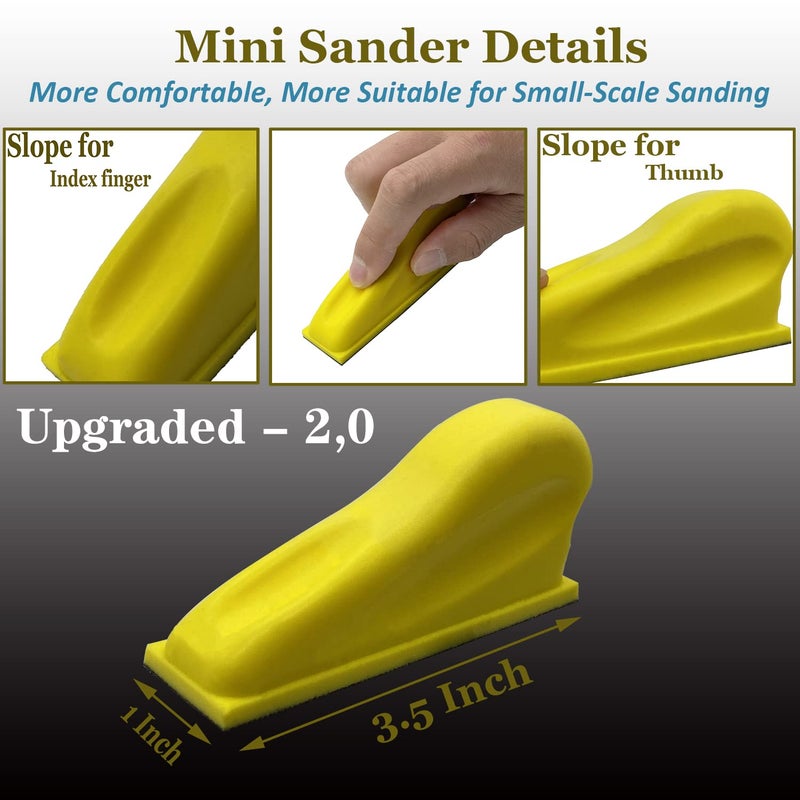 AutKerige Micro Detail Sander Paper Kit 70PCS Wet Dry Sandpaper-Grit 400 600 800 1000 1500 2000 3000,3.5”x 1”Hand Sanding Block with Hook and Loop Sanding Strips for Craft, Wood and Small Space Sanding Works - Image 3