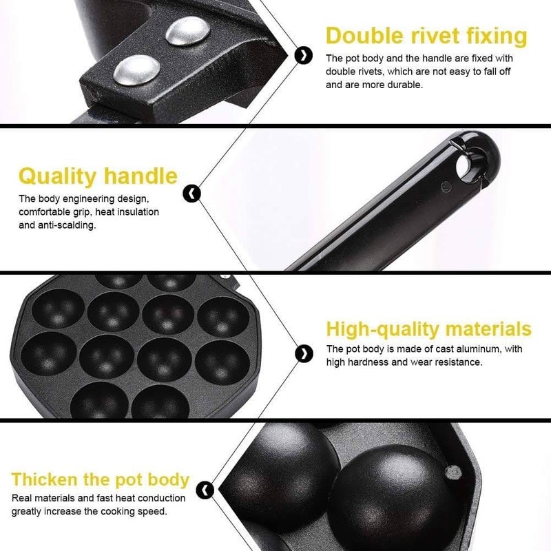 SANGOZ SANGOZ Takoyaki Maker | 14 Holes Pancake Maker | Nonstick Iron Grill Pan With Detachable Handle | Meat Balls Maker | For Home/Kitchen/Baking/Cookware Tool & Accessories  - Image 3