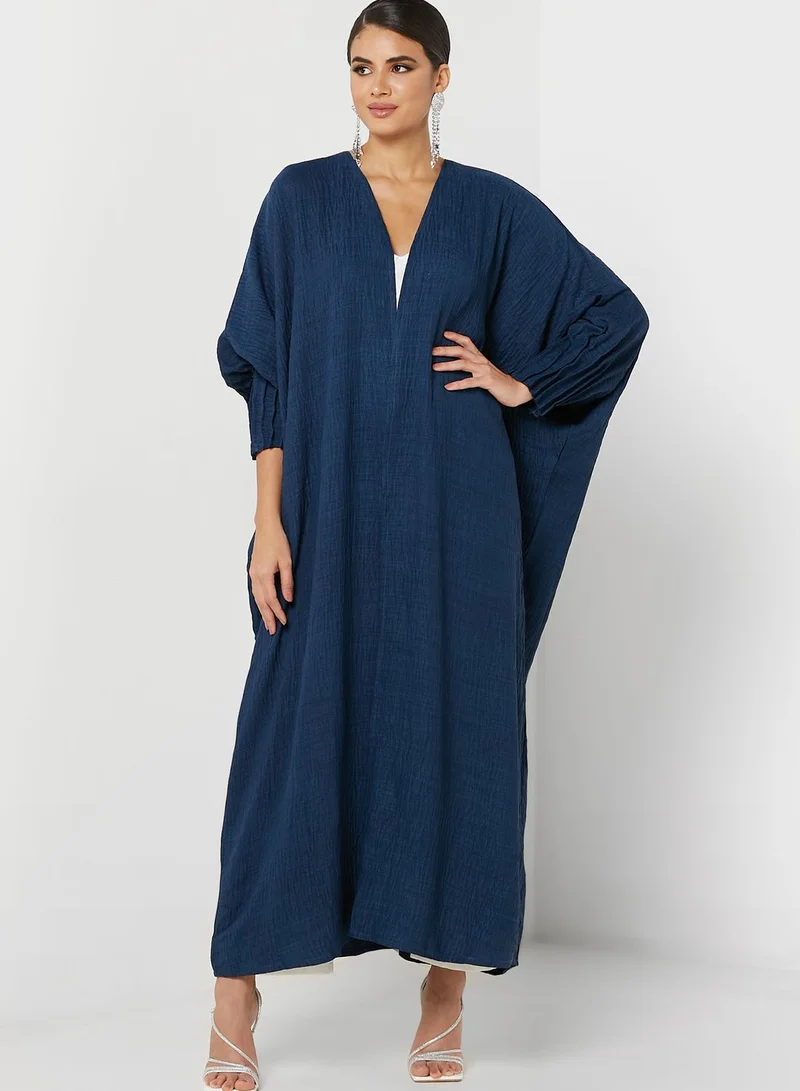 Khizana Seam Detail Sleeve Hem Bisht Abaya With Sheila