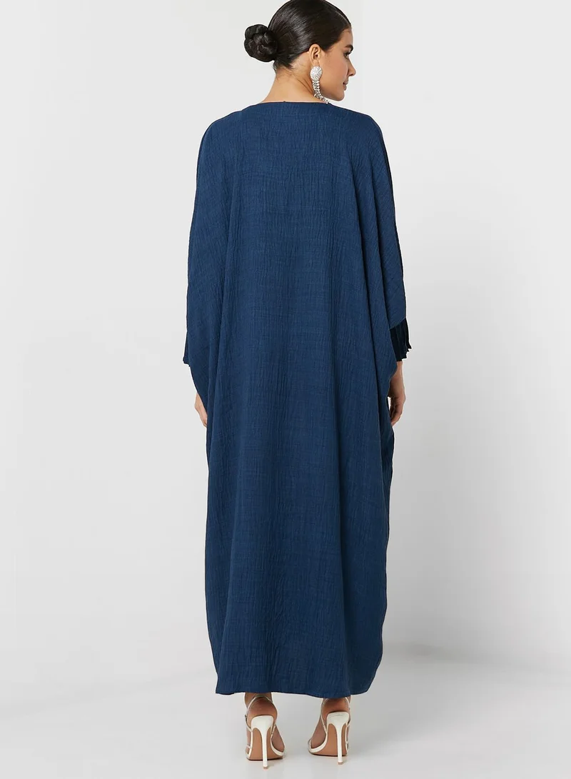 Khizana Seam Detail Sleeve Hem Bisht Abaya With Sheila