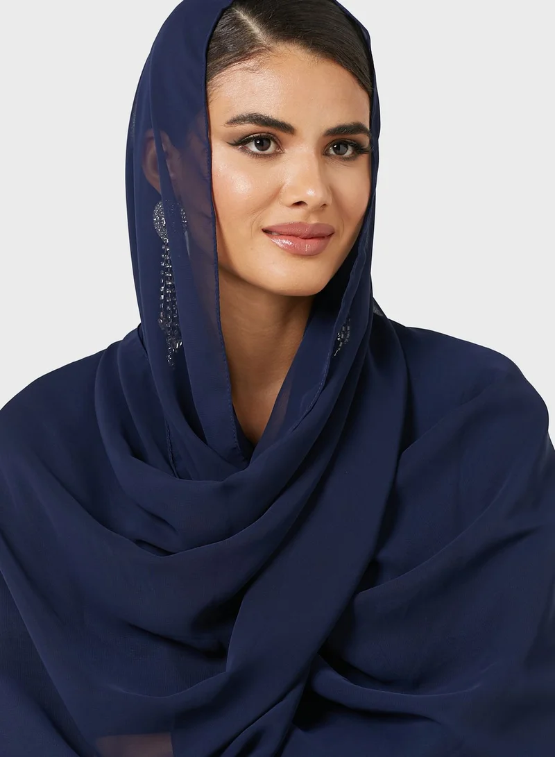 Khizana Seam Detail Sleeve Hem Bisht Abaya With Sheila