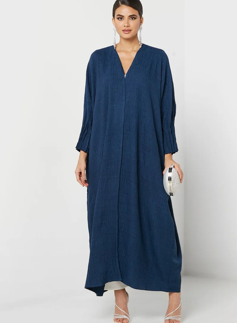 Khizana Seam Detail Sleeve Hem Bisht Abaya With Sheila