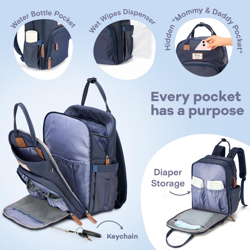 RUVALINO Diaper Bag Backpack, Multifunction Travel Pack Maternity Baby Changing Bags, Large Capacity, Waterproof, Navy Blue - Image 3