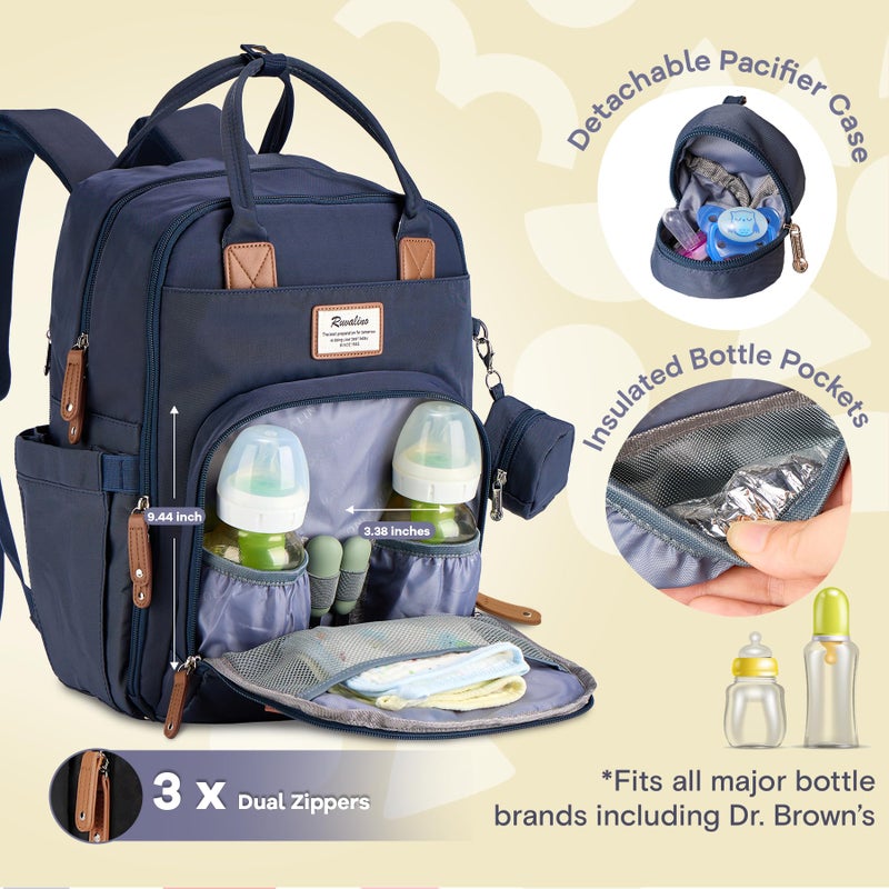 RUVALINO Diaper Bag Backpack, Multifunction Travel Pack Maternity Baby Changing Bags, Large Capacity, Waterproof, Navy Blue - Image 2