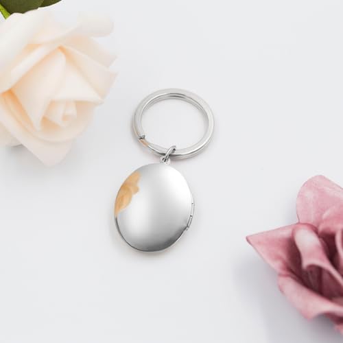 PHOCKSIN Silver Oval Keychains For Women Photo Locket Keychain Cute Oval Locket that holds Pictures Memorial Lockets Gifts on Mothers Day - Image 2