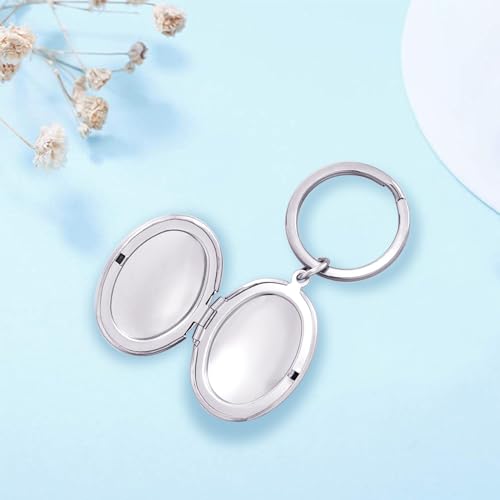 PHOCKSIN Silver Oval Keychains For Women Photo Locket Keychain Cute Oval Locket that holds Pictures Memorial Lockets Gifts on Mothers Day - Image 5
