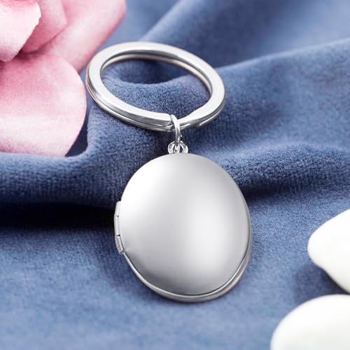 PHOCKSIN Silver Oval Keychains For Women Photo Locket Keychain Cute Oval Locket that holds Pictures Memorial Lockets Gifts on Mothers Day - Image 4