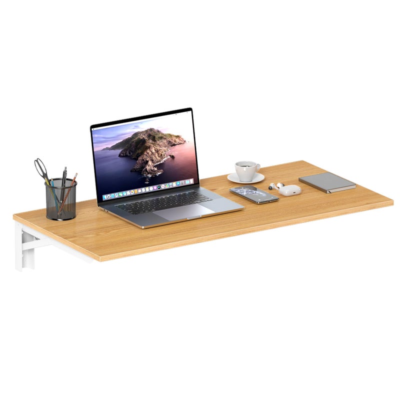 Need Wall Mounted Desk - Heavy Duty Folding Work Table Length 36" Width 20"/Small Space Hanging Desk Perfect Addition to Home/Office/Kitchen & Dining Room Teak&White AC15-9050TW-ND - Image 1