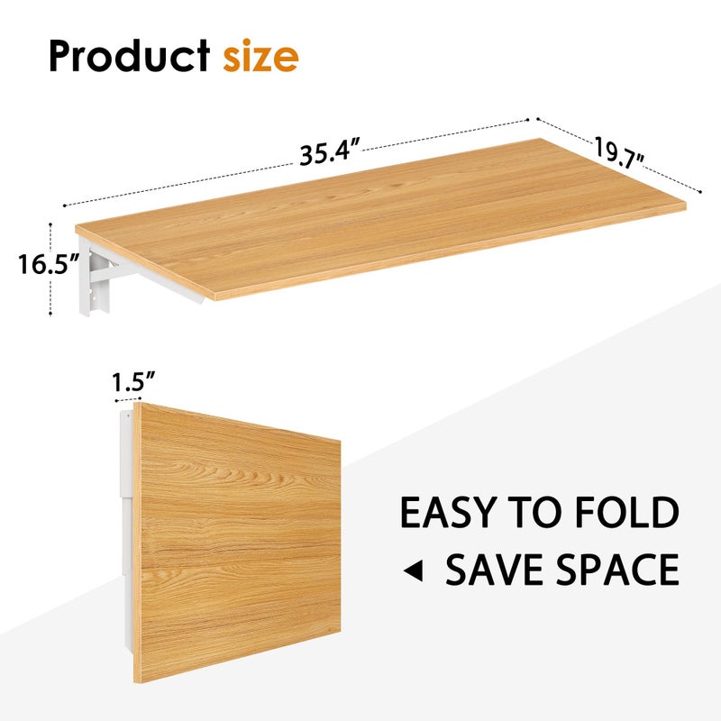 Need Wall Mounted Desk - Heavy Duty Folding Work Table Length 36" Width 20"/Small Space Hanging Desk Perfect Addition to Home/Office/Kitchen & Dining Room Teak&White AC15-9050TW-ND - Image 2