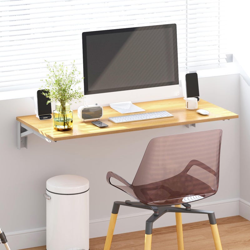 Need Wall Mounted Desk - Heavy Duty Folding Work Table Length 36" Width 20"/Small Space Hanging Desk Perfect Addition to Home/Office/Kitchen & Dining Room Teak&White AC15-9050TW-ND - Image 3