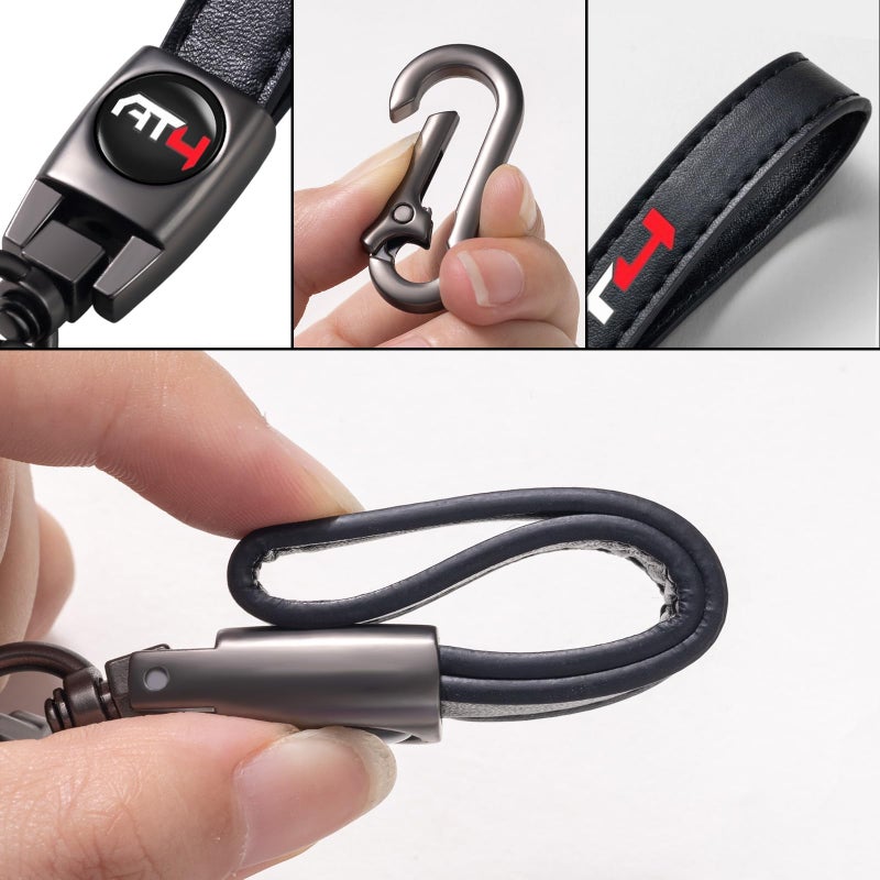 BFIVEANTE leather car keychain set for GMC AT4 men and women family present keychain key ring lanyard accessories (black) - Image 4