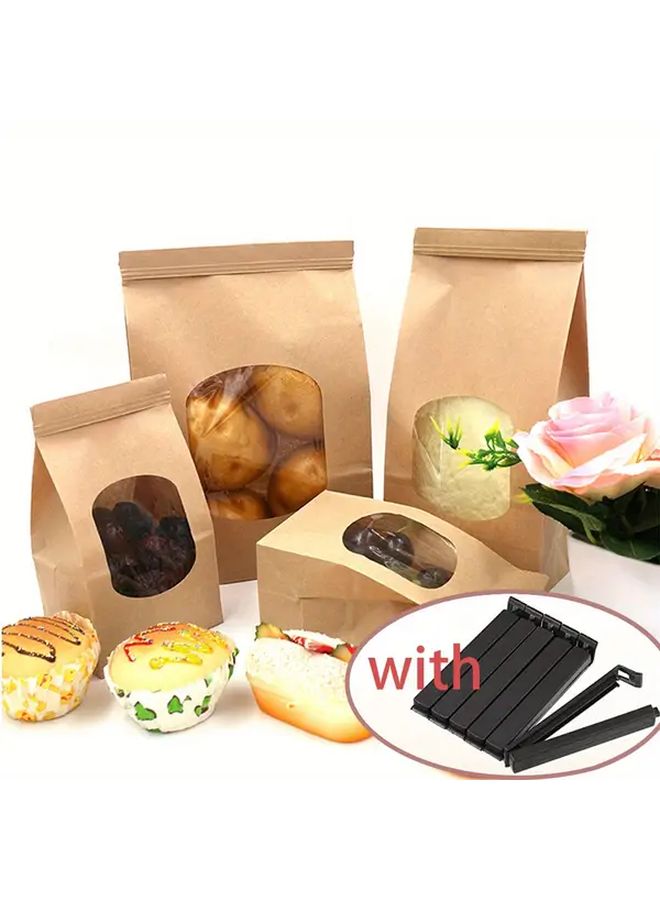 30 Pcs Kraft Bread Bags With Oil Proof Lining And Seal Clips - Image 1