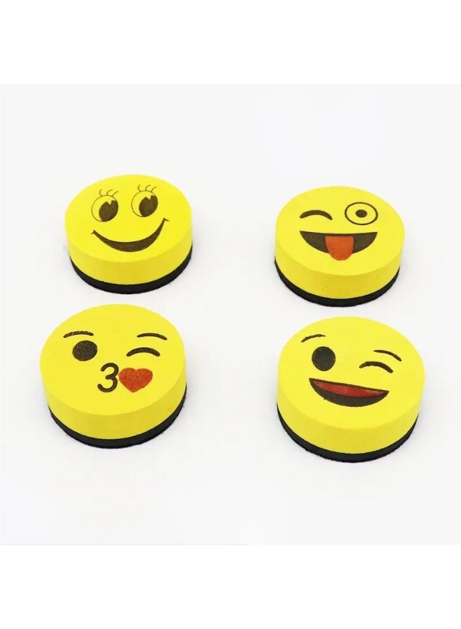 4 قطع ممحاة سبورة بيضاء مغناطيسية، أفضل شريك لأقلام التحديد الجافة غير الدائمة، ممحاة إيموجي دائرية لطيفة قابلة للمسح الجاف، منفضة صغيرة لتنظيف السبورة البيضاء - Image 1