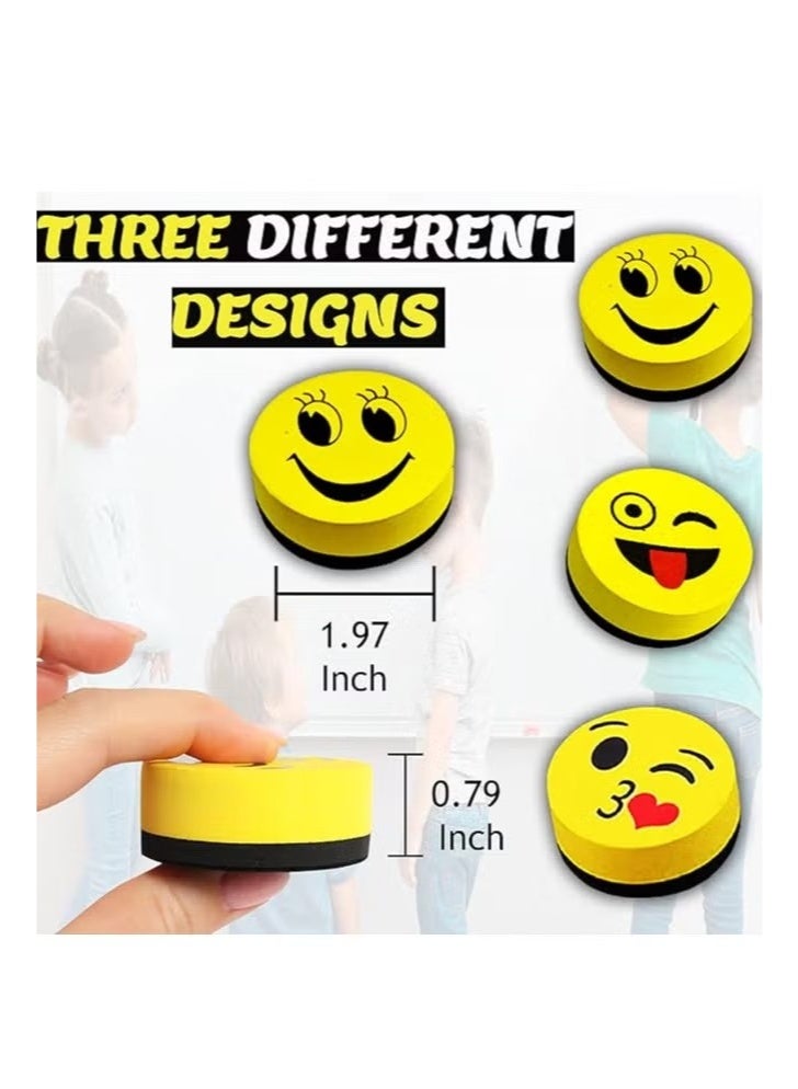 4 قطع ممحاة سبورة بيضاء مغناطيسية، أفضل شريك لأقلام التحديد الجافة غير الدائمة، ممحاة إيموجي دائرية لطيفة قابلة للمسح الجاف، منفضة صغيرة لتنظيف السبورة البيضاء - Image 2