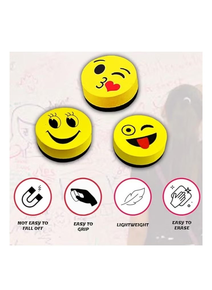 4 قطع ممحاة سبورة بيضاء مغناطيسية، أفضل شريك لأقلام التحديد الجافة غير الدائمة، ممحاة إيموجي دائرية لطيفة قابلة للمسح الجاف، منفضة صغيرة لتنظيف السبورة البيضاء - Image 3