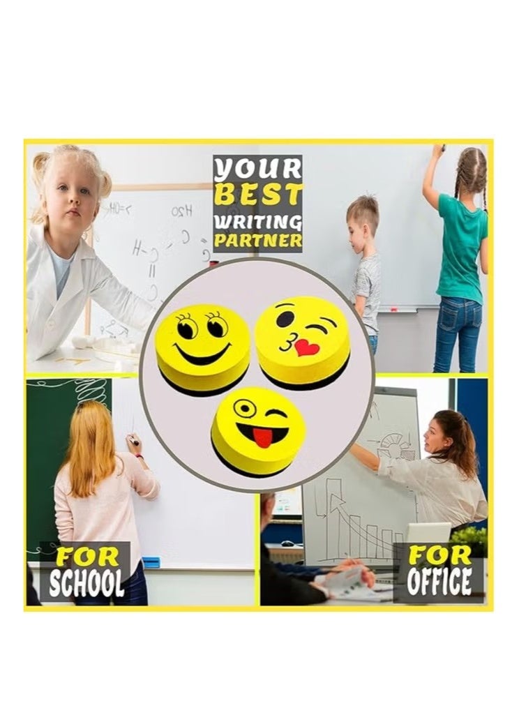 4 قطع ممحاة سبورة بيضاء مغناطيسية، أفضل شريك لأقلام التحديد الجافة غير الدائمة، ممحاة إيموجي دائرية لطيفة قابلة للمسح الجاف، منفضة صغيرة لتنظيف السبورة البيضاء - Image 5