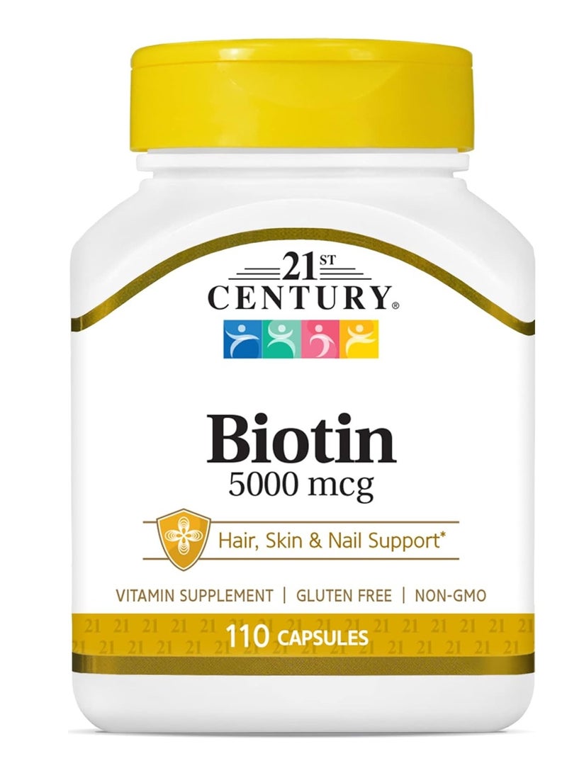 21st Century, البيوتين، فائق الفعالية، 5000 ميكروغرام، 110 كبسولة - Image 1