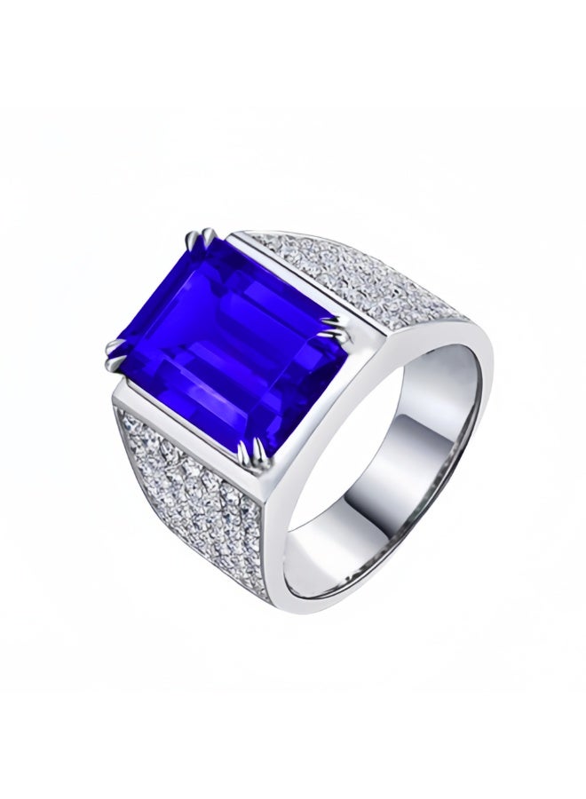 KUYING A Niche Square Sapphire Ring With Male Geometric Cutting And Studded Inlay - Image 2
