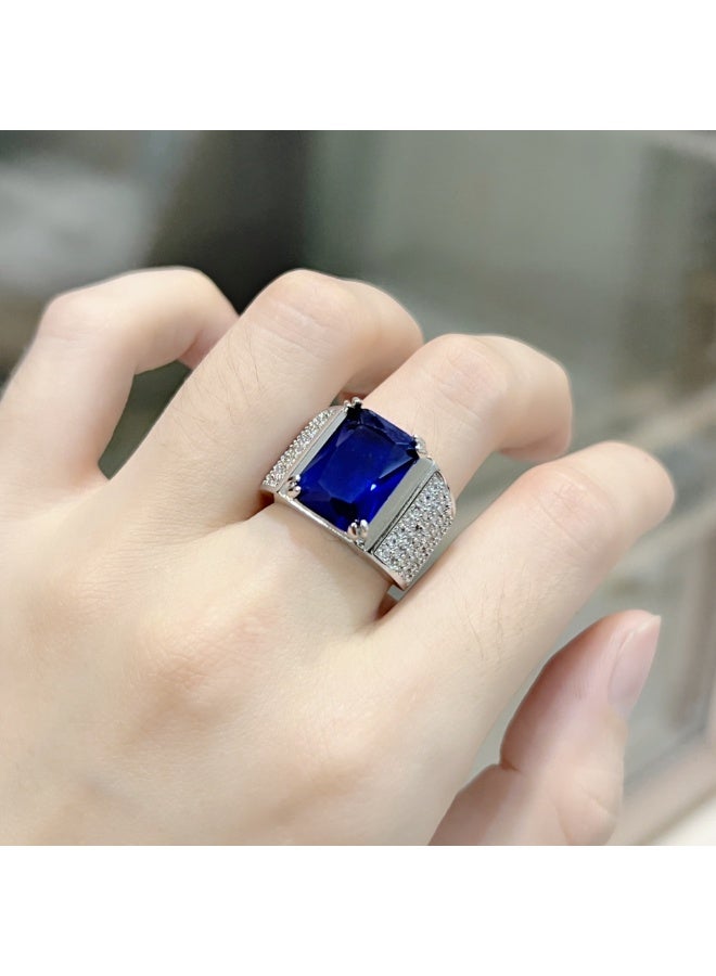 KUYING A Niche Square Sapphire Ring With Male Geometric Cutting And Studded Inlay - Image 1