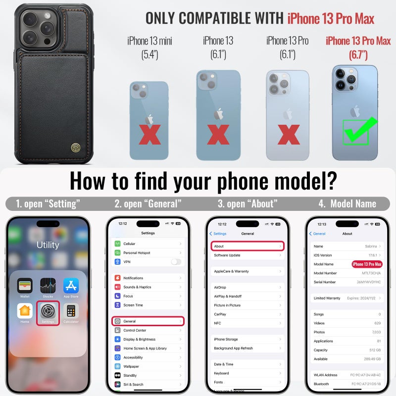 Vinich for iPhone 13 Pro Max Wallet Case with Card Holder, RFID Blocking Credit Slots Kickstand Shockproof Phone Cover Fit for iPhone 13 Pro Max 6.7" Black - Image 2